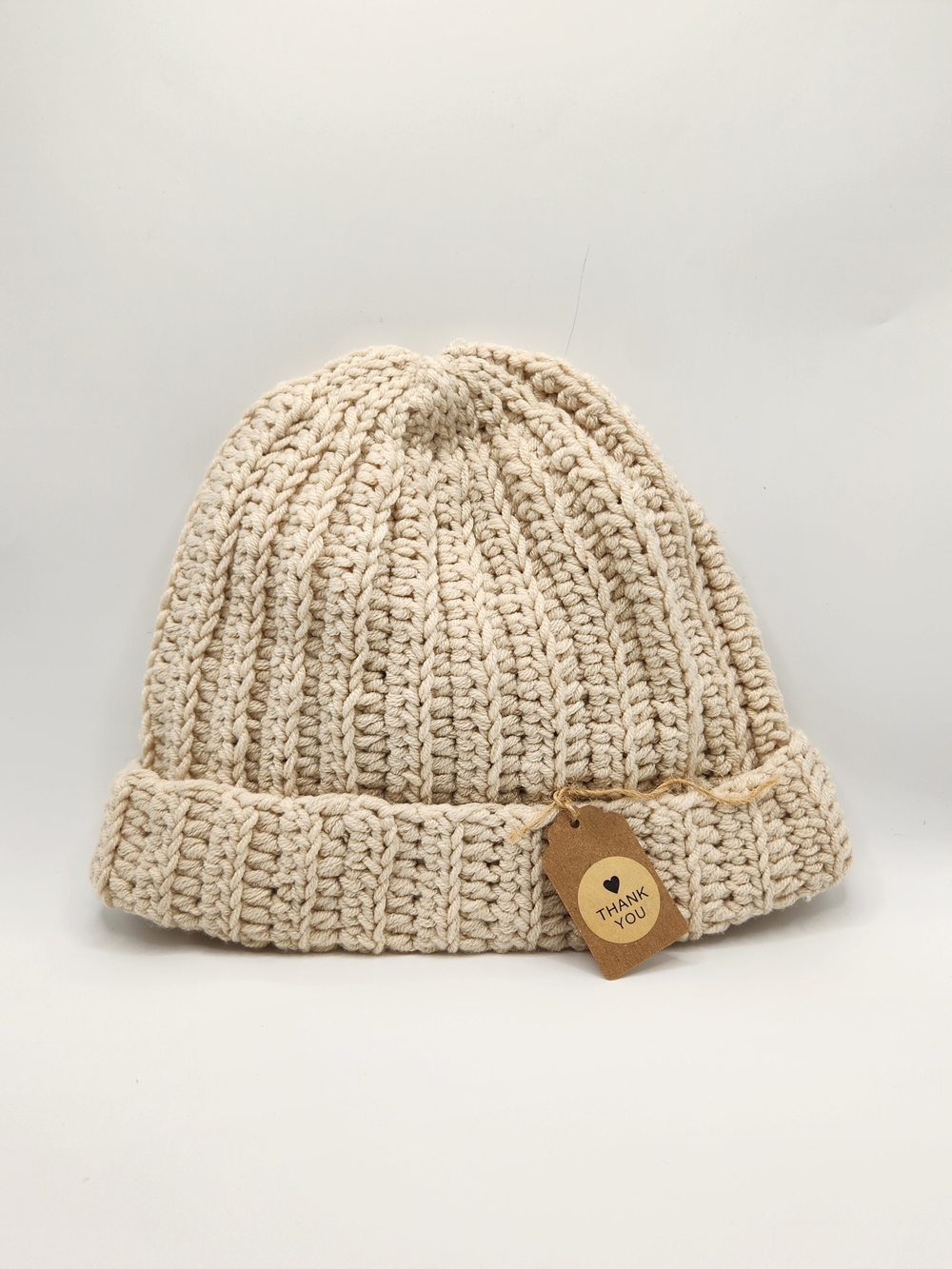 Unisex Crochet Beige Cream Winter Knit Beanie Hat